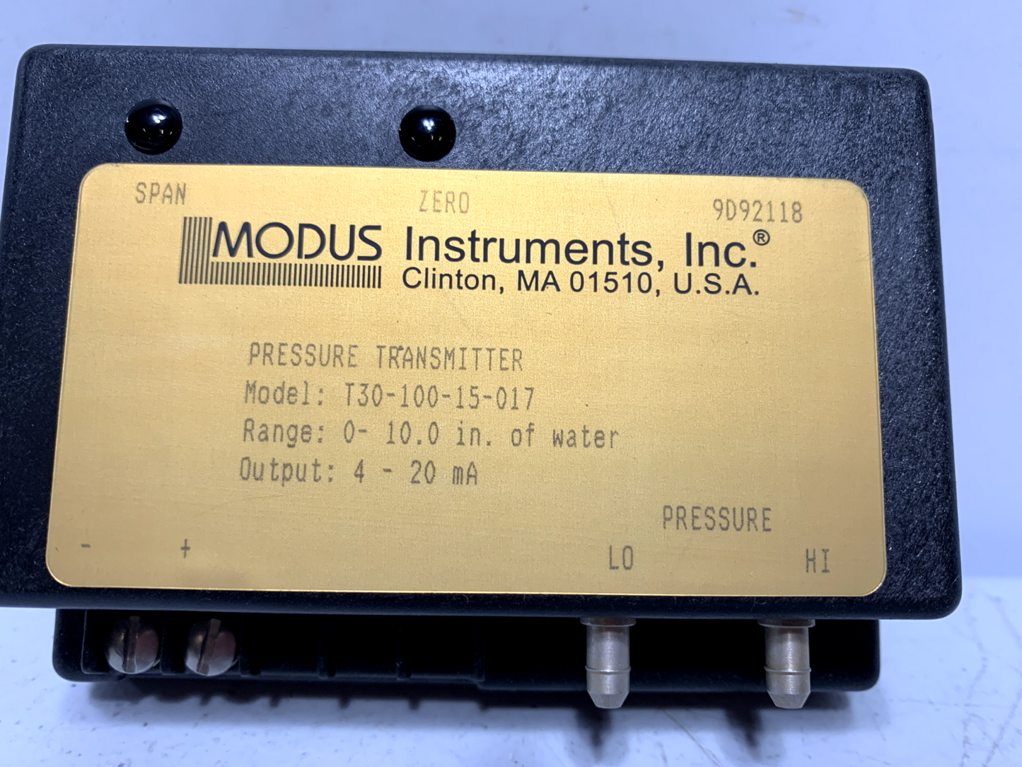 Modus Instruments T30-100-15-017 Air Differential Pressure Transmitter 4-20mA