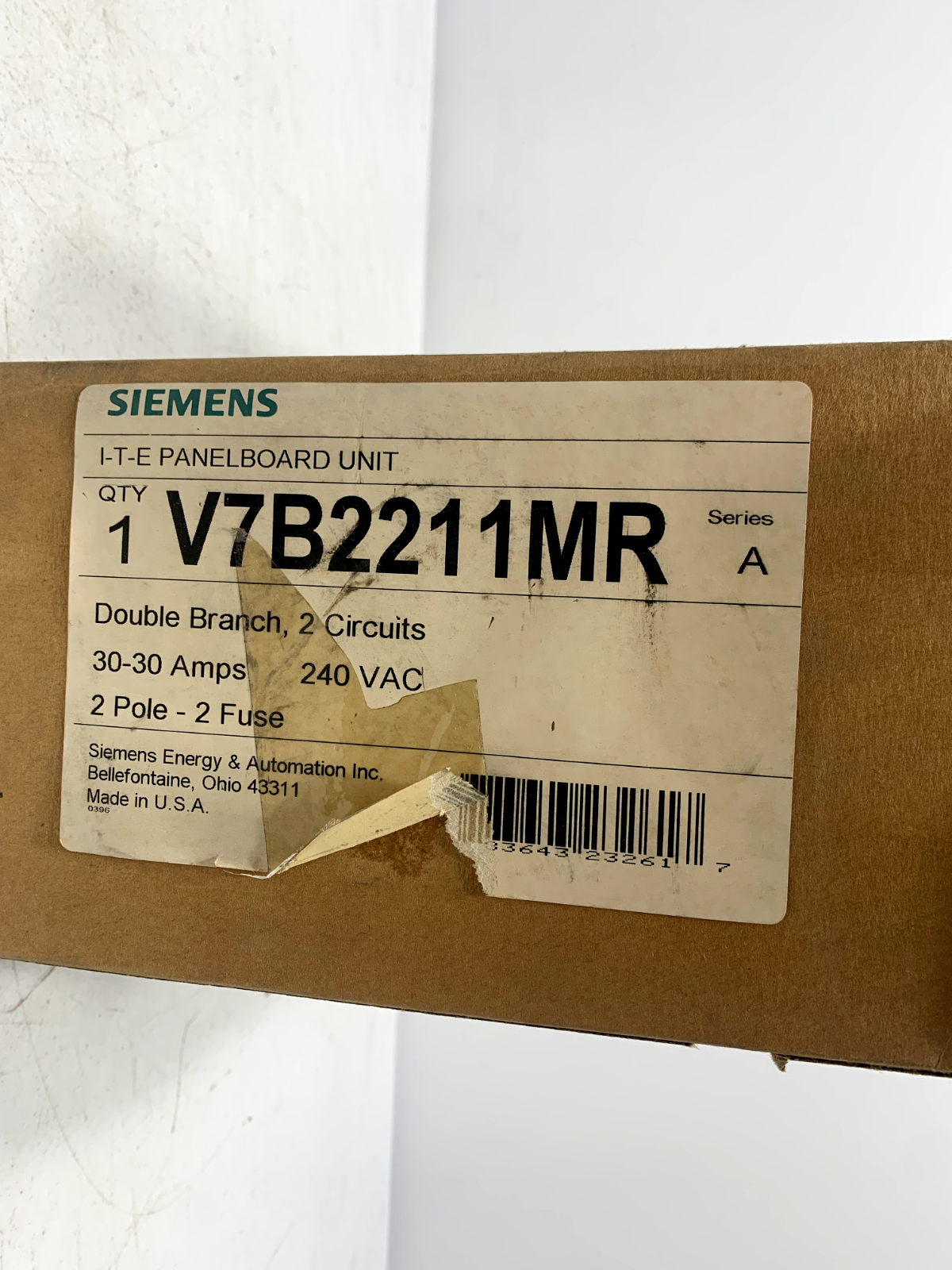 Siemens V7B3212R Double Branch Fusible Panelboard Unit 30/30 Amp 2 Pole 240 VAC