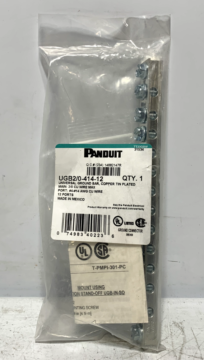 Panduit UGB2/0-414-12 Universal Ground Bar 12 Ports