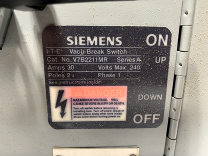 Siemens V7B3212R Double Branch Fusible Panelboard Unit 30/30 Amp 2 Pole 240 VAC