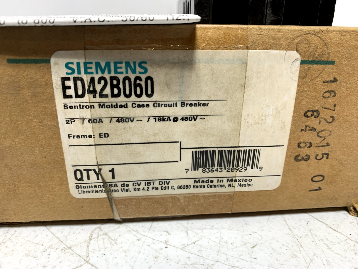 Siemens ED42B060 Molded Case Circuit Breaker 2 Pole 60A 480VAC 18kA@480V