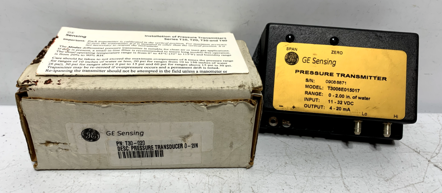 General Electric T30-020 Air Differential Pressure Transmitter 0-2.00 WC 4-20 mA