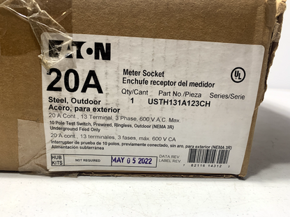 Eaton USTH131A123CH Meter Socket 20A 3 Phase 13 Terminal 600V