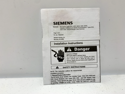 Siemens ED42B020 Circuit Breaker 20 Amp 2 Pole 480V 18kA