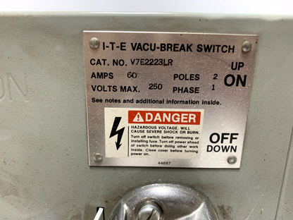 Siemens V7E2223LR Vacu-Break Type VB Fused Panelboard Switch 250V 60/100 Amp 2P