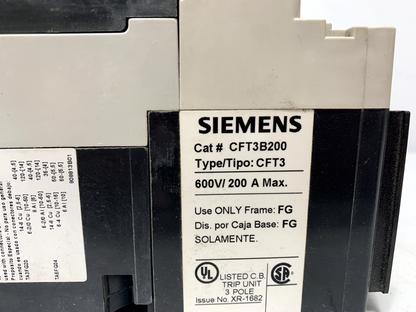 Siemens NFG3F250 Circuit Breaker 250A 600VDC 3 Pole