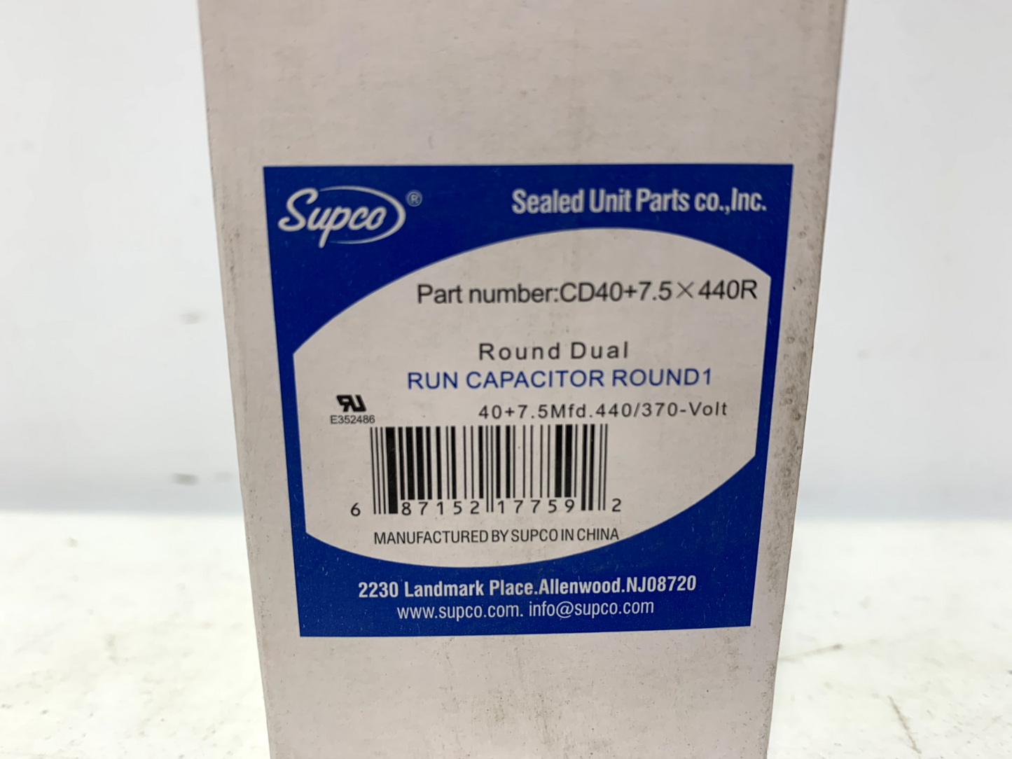 Supco CD40+7.5x440R Run Capacitor 370/440V (lot of 4) - Chase Surplus