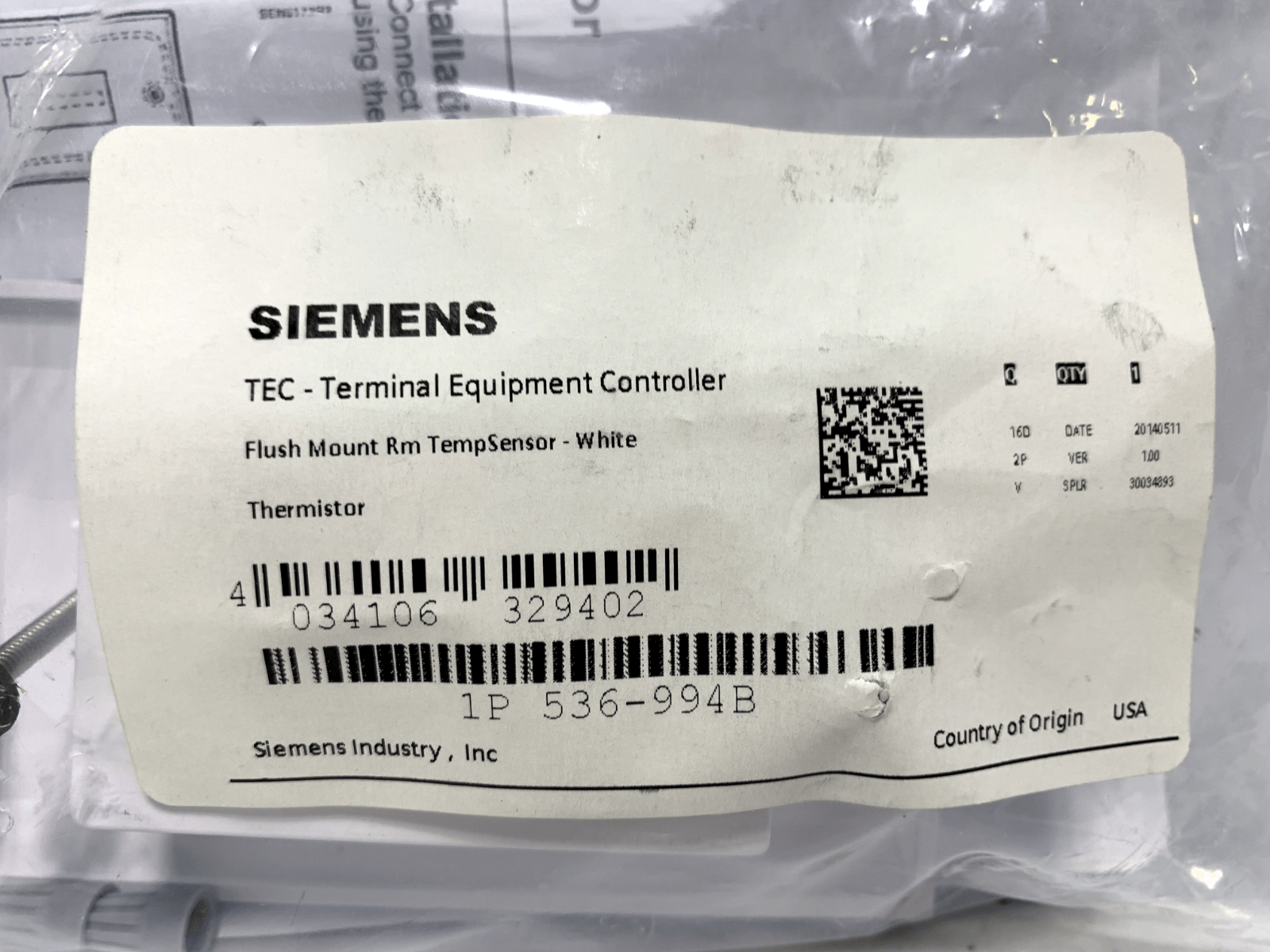 Siemens 536-994B Flush Mount Temperature Sensor Kit - Chase Surplus