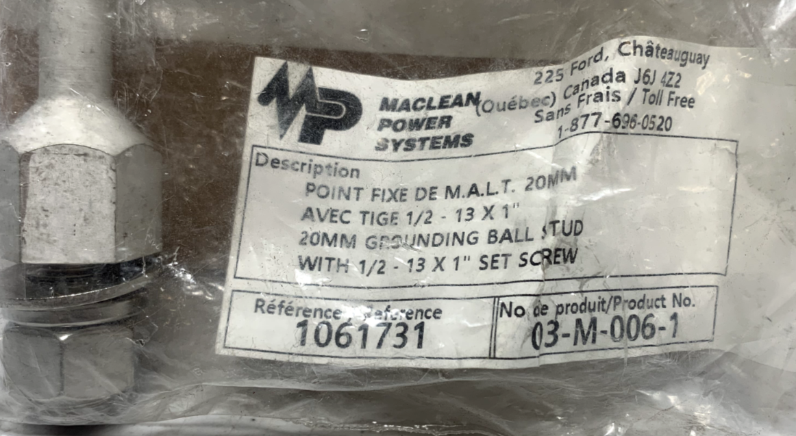 MacLean Power Systems 03-M-006-1 Ball Stud 20mm w/ 1/2" - 13x1" Screw (lot of 5)