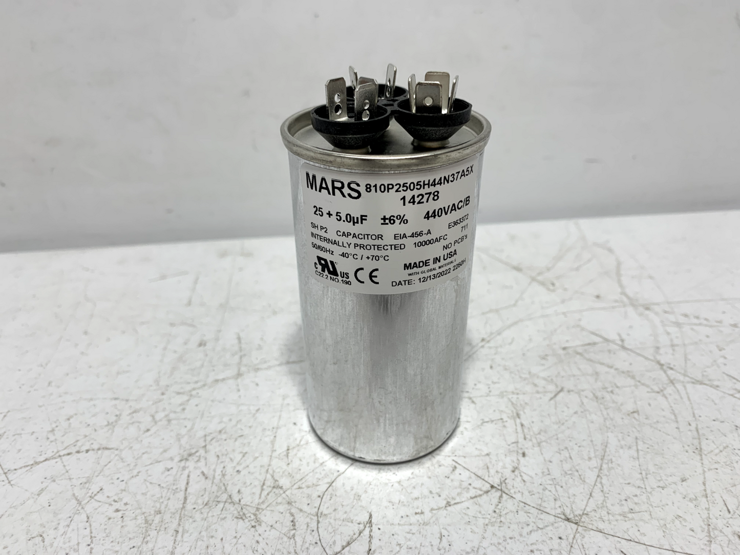 Mars 14278 Motor Run Capacitor 25/5 MFD Round 440/370 VAC Dual Round