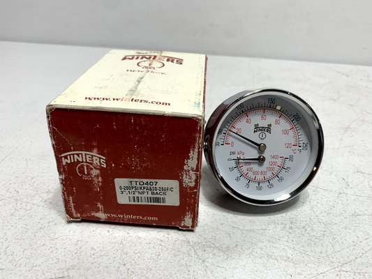 Winters TTD407 Dual Scale Tridicator Thermometer 0-200 PSI 30-250F