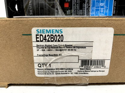 Siemens ED42B020 Circuit Breaker 20 Amp 2 Pole 480V 18kA