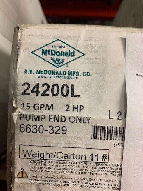 AY McDonald 24200L SS SUBMERSIBLE PUMP END ONLY 15GPM 2HP - Chase Surplus