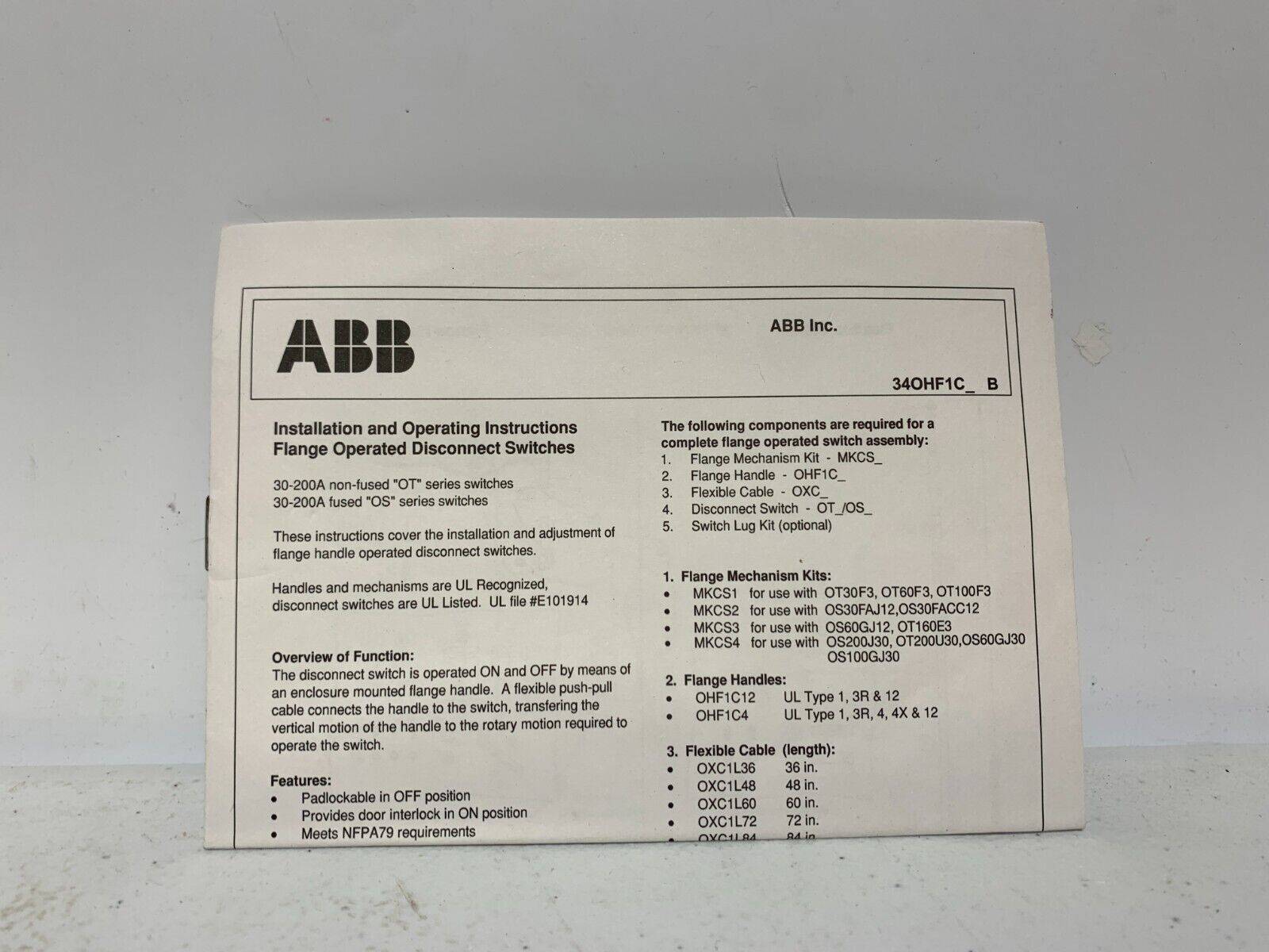 ABB MKCS1 Mechanism Kit for Flange Operated Switch - Chase Surplus