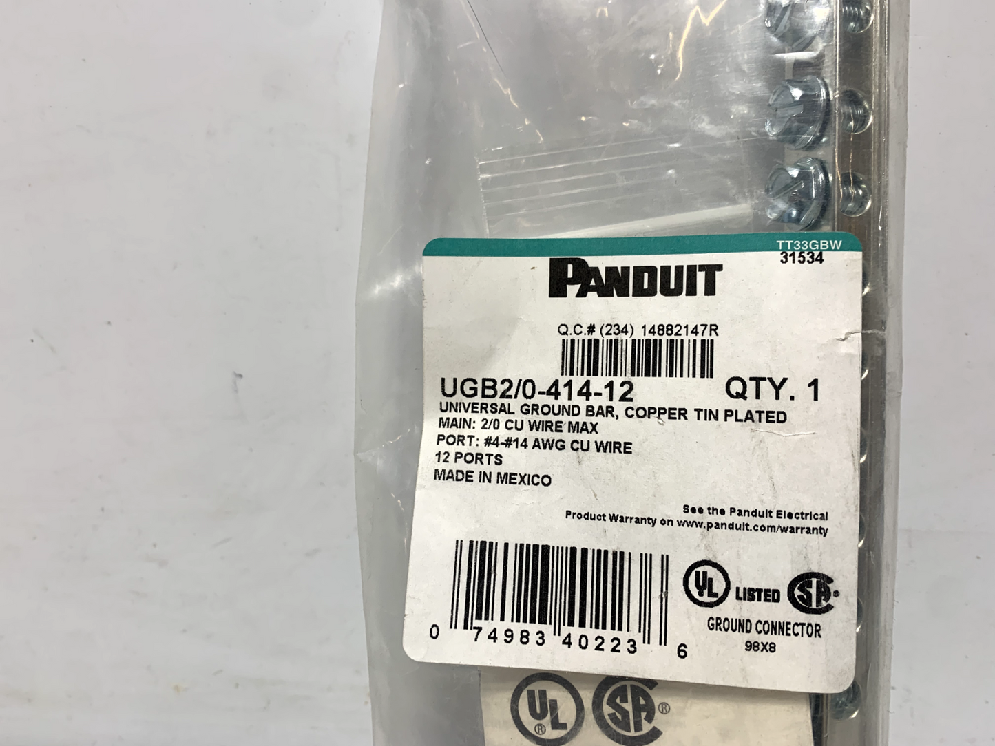 Panduit UGB2/0-414-12 Universal Ground Bar 12 Ports