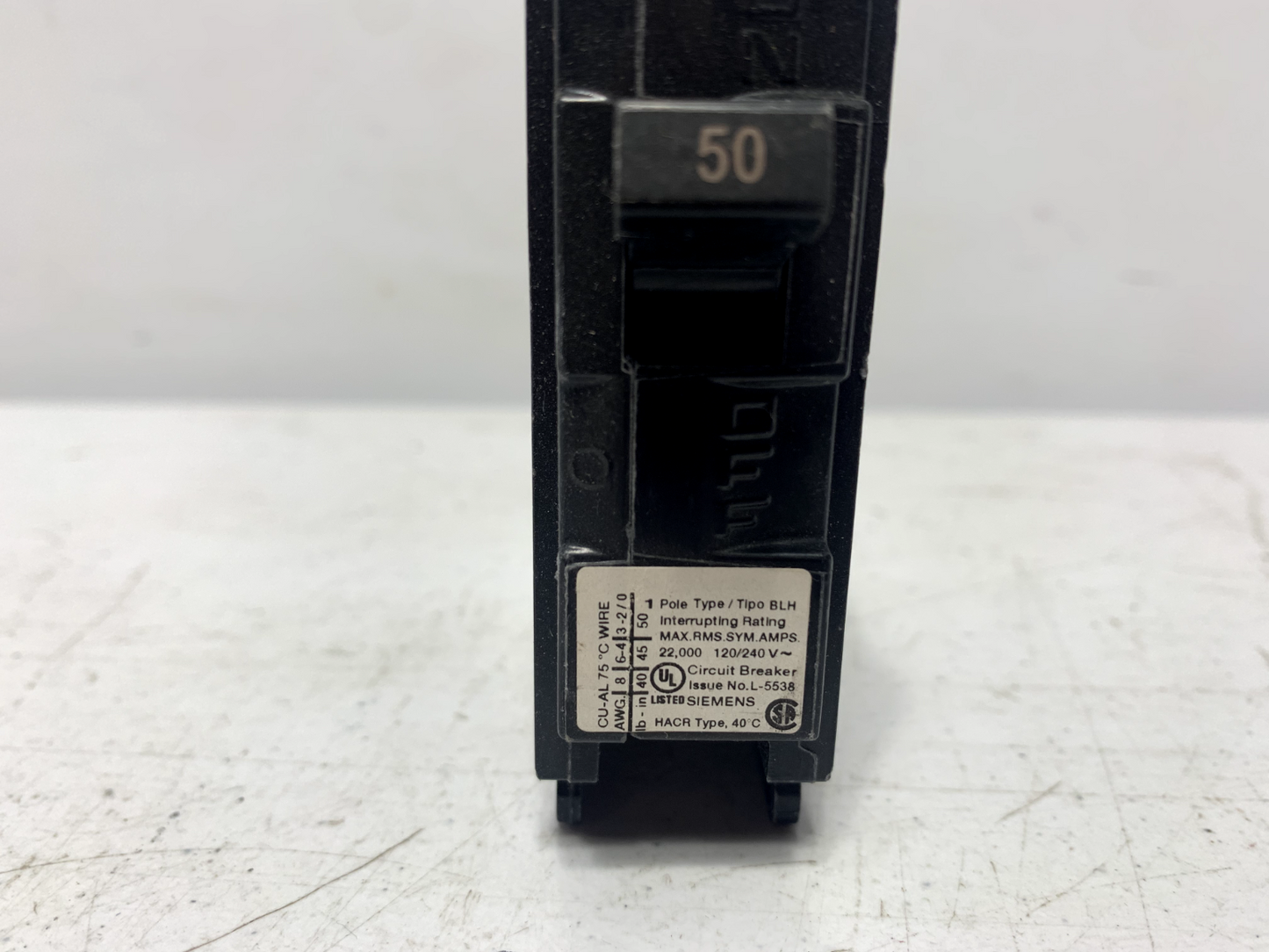 Siemens B150H Bolt-On Circuit Breaker 1 Pole 50 Amp 120V 22KA