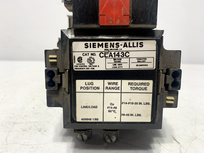 Siemens CLA143C Coil Lighting Contactor 30A 3P 24V