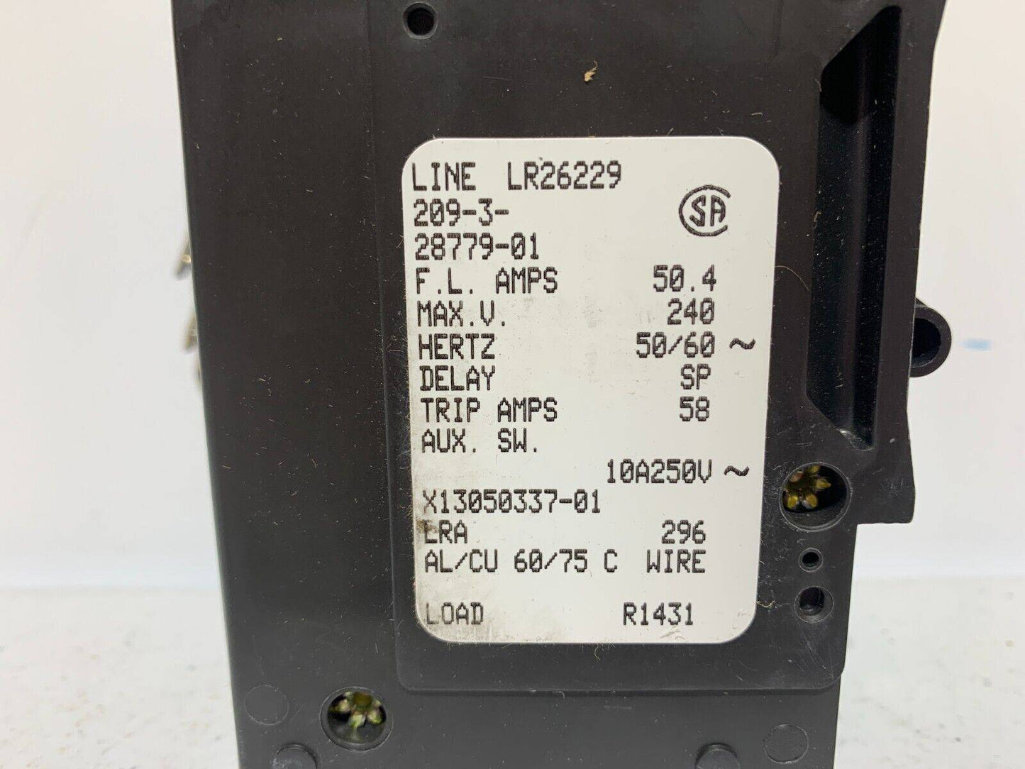 SERVICE FIRST BKR00829 3 POLE 58.4 AMP CIRCUIT BREAKER 240V - Chase Surplus