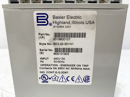 Basler Electric BE3-32-3D1N1 Reverse Power Relay 480V 5A