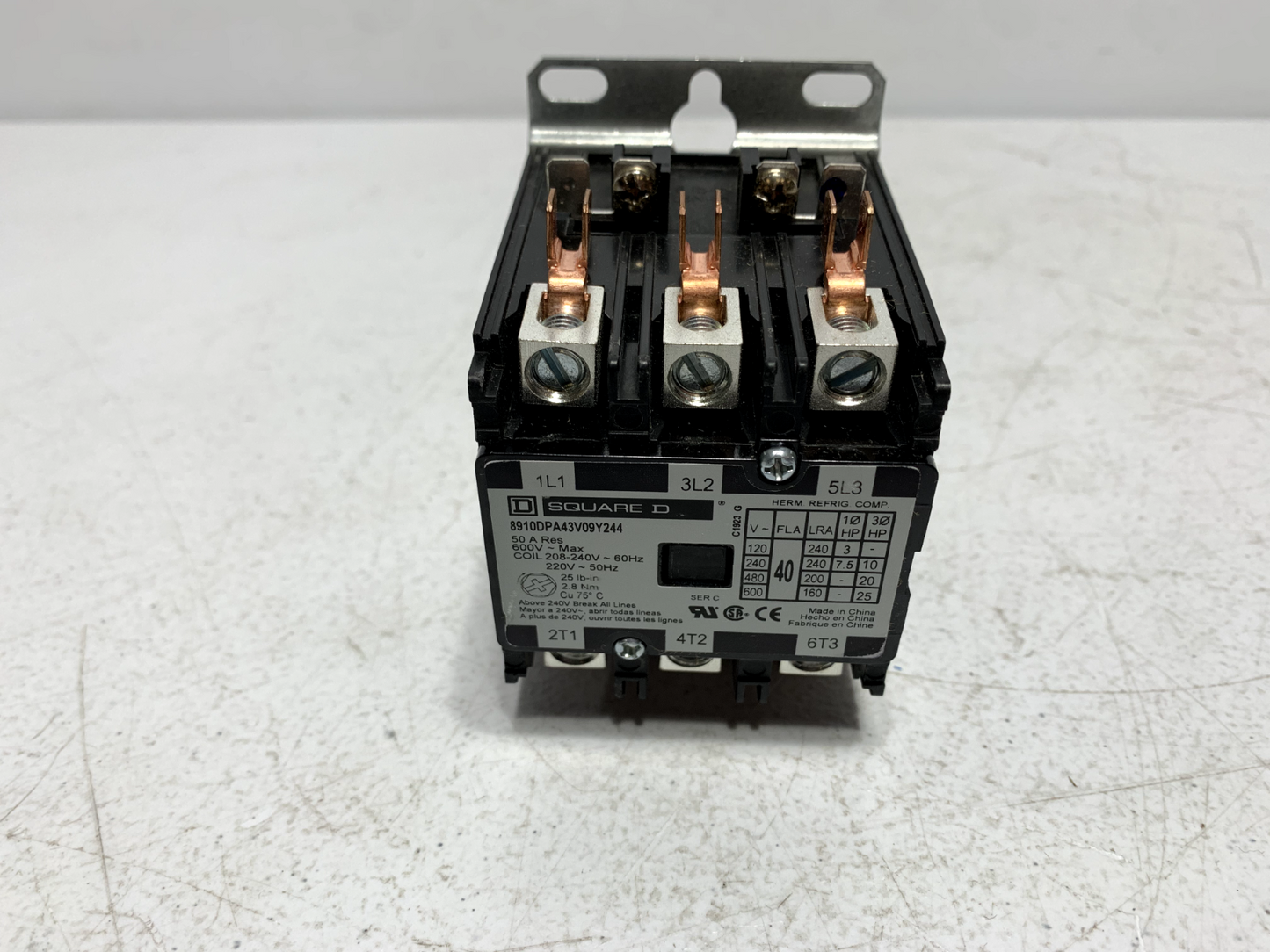 Square D 8910DPA43V09Y244 Definite Purpose Contactor 3 Pole 40 Amp 208/240 VAC