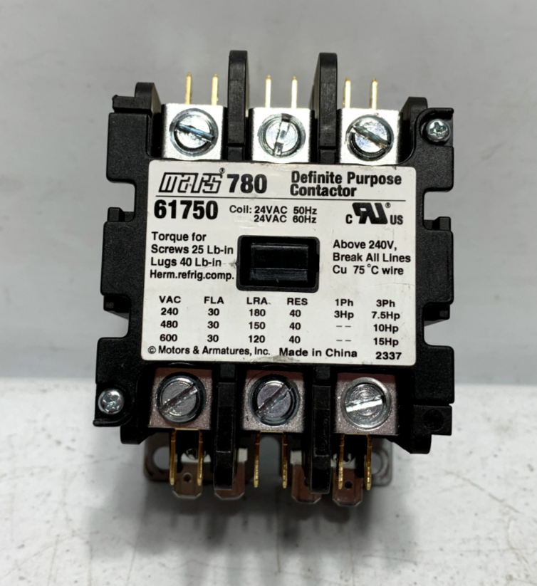 Mars 61750 Definite Purpose Contactor 3 Pole 30FLA 24VAC Coil