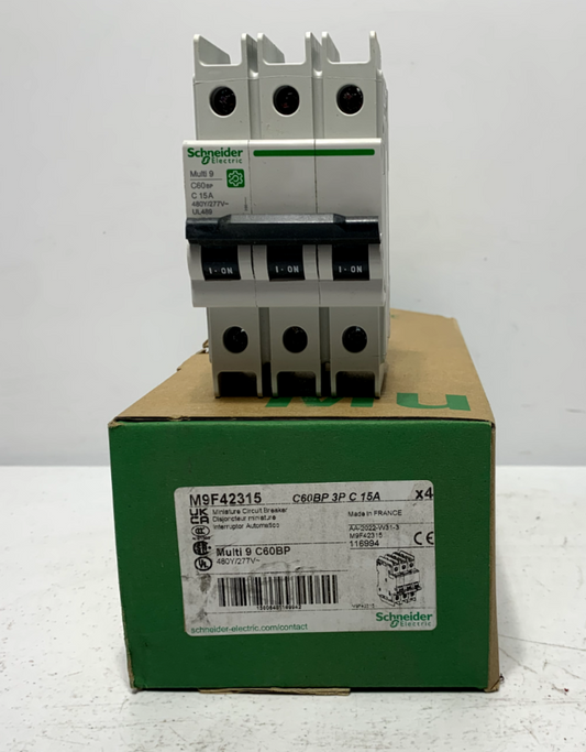 Schneider Electric M9F42315 Circuit Breaker Multi9 3 Pole 15 Amp C curve 10kA