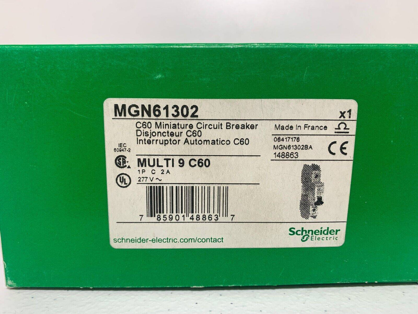 Schneider Electric MGN61302 Circuit Breaker C 2A 277v C60 Multi 9 1 pole - Chase Surplus