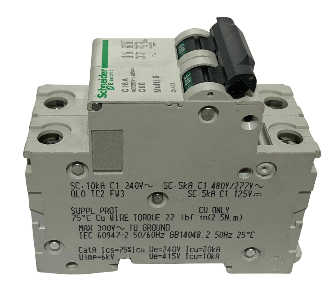 Schneider Electric 24451 Circuit Breaker, 2P, C16A, 480Y277V - Chase Surplus