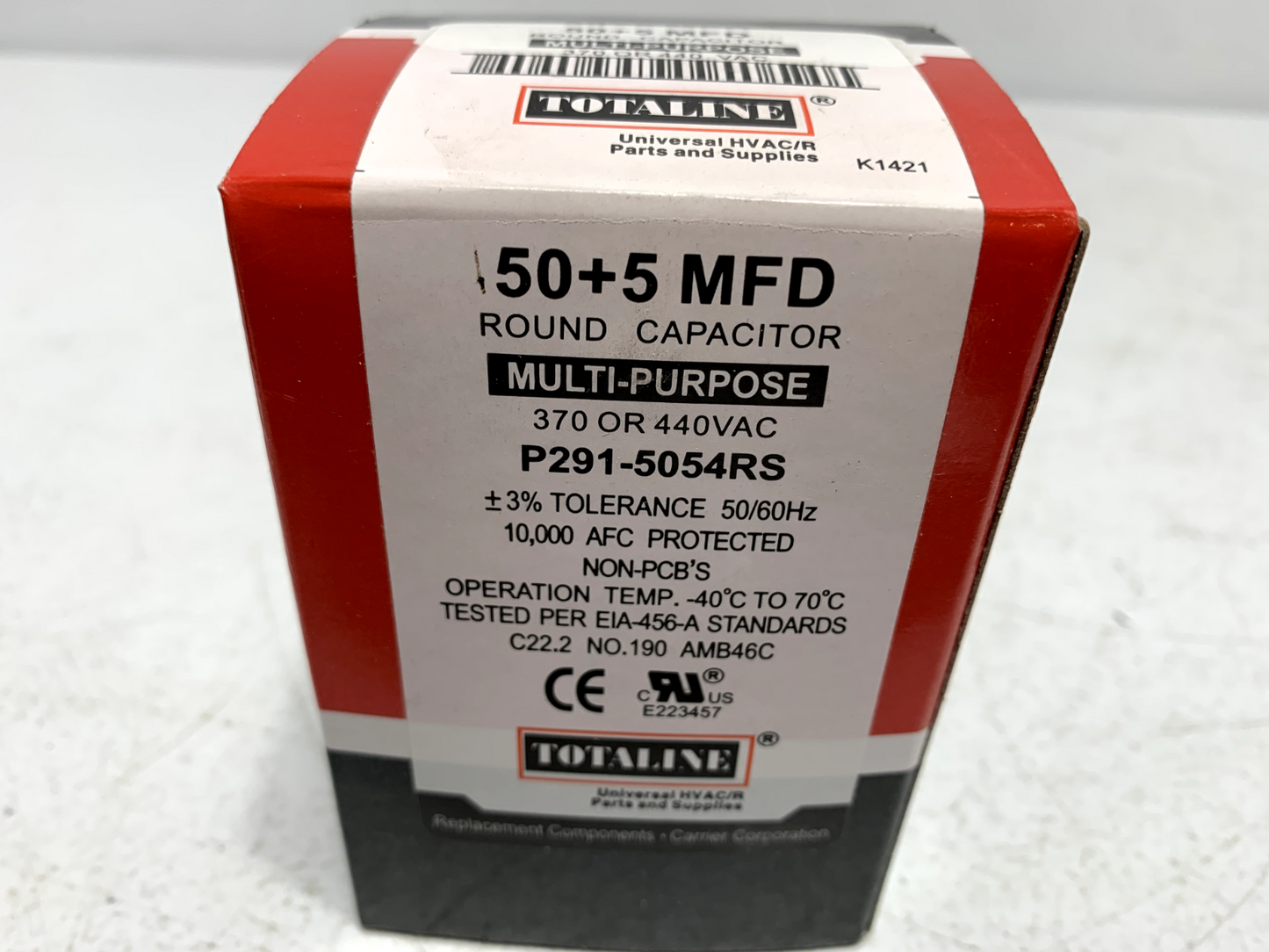 Carrier P291-5054RS Motor Run Capacitor 50+5 uF MFD 440/370V Round