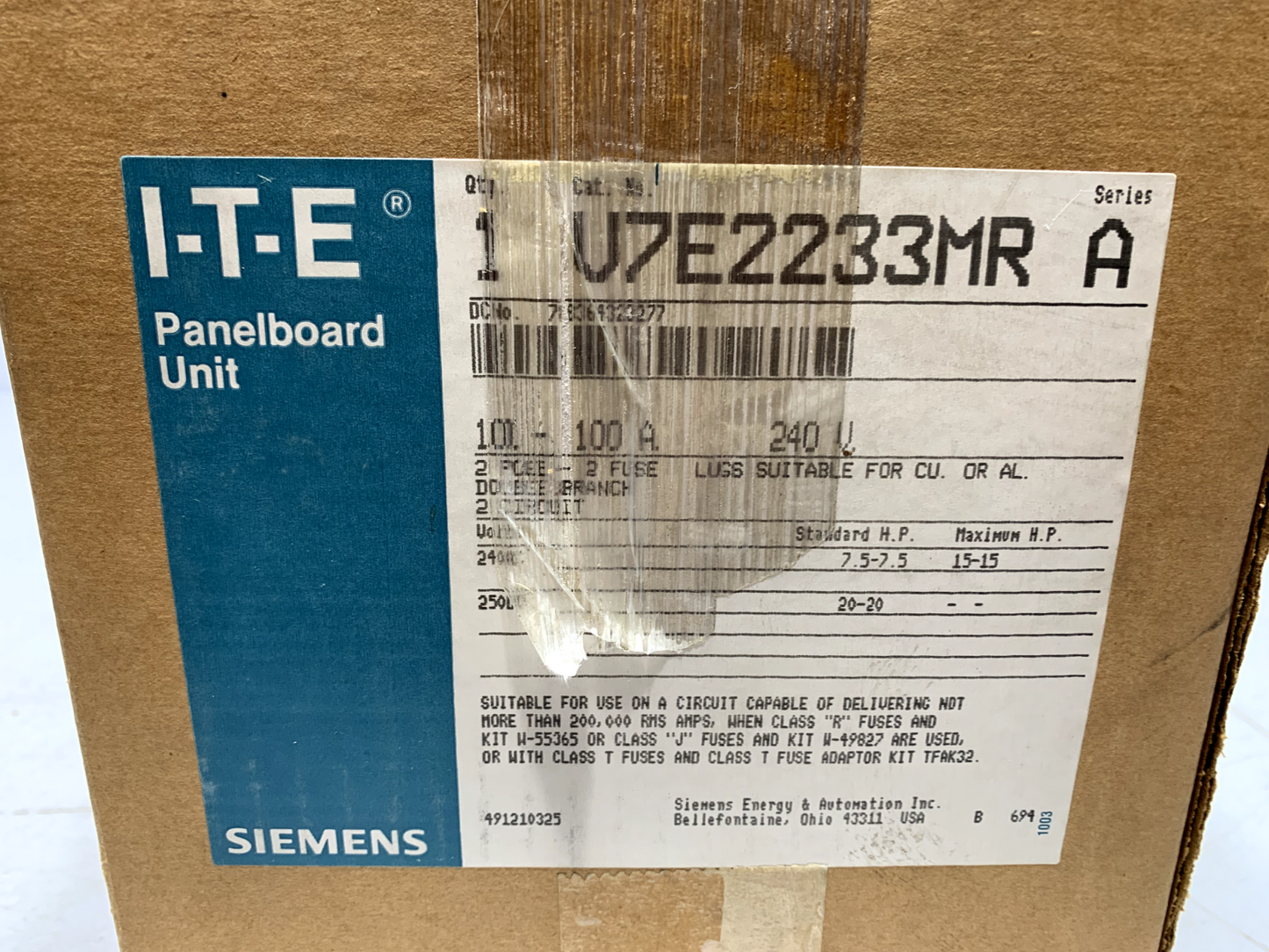 Siemens V7E2233MR Vacu-Break Switch 100 Amp 240V 2 Pole