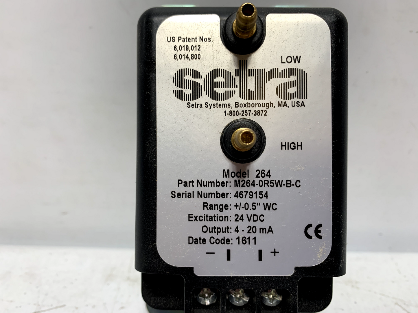 Setra M264-0R5W-B-C Low Differential Pressure Transducer 24 VDC