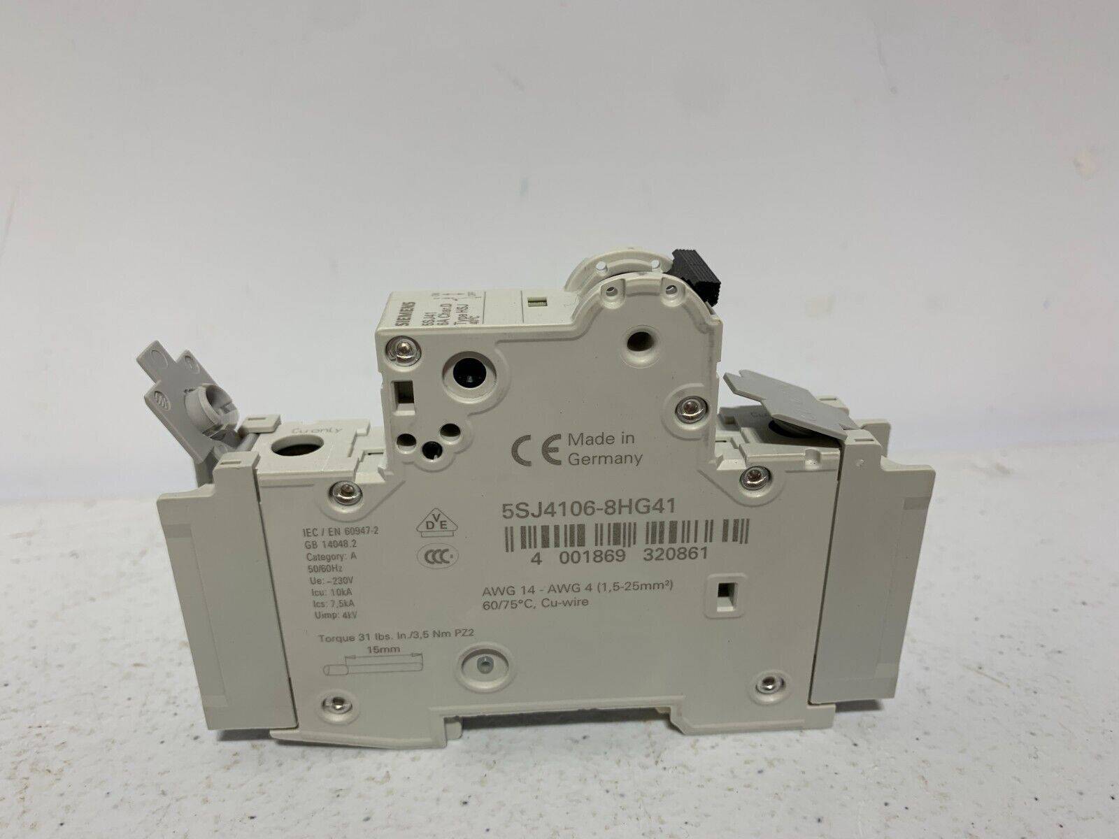 Siemens 5SJ4106-8HG41 Miniature Circuit Breaker 5A 1P 240V - Chase Surplus