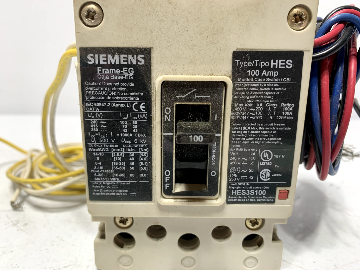 Siemens HES3S100 Molded Case Circuit Breaker 100 Amp 480V 3 Pole EG Frame