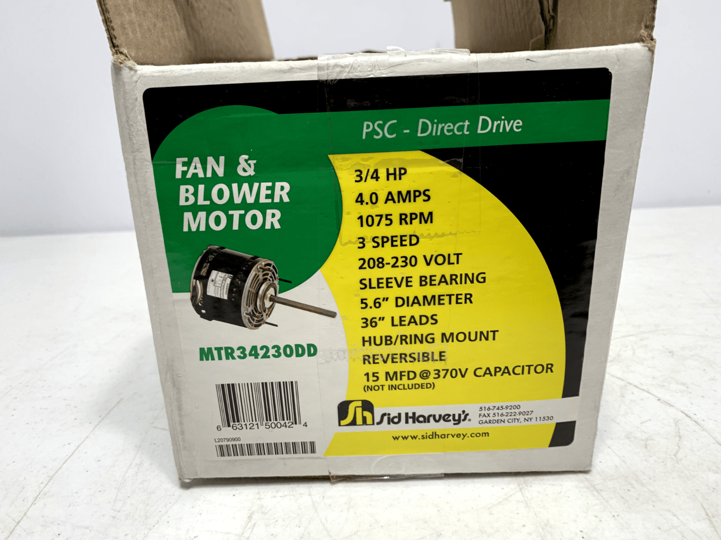 Sid Harveys MTR34230DD Blower Motor 3/4HP 1075RPM 3 Speed 230V 5" Shaft - Chase Surplus