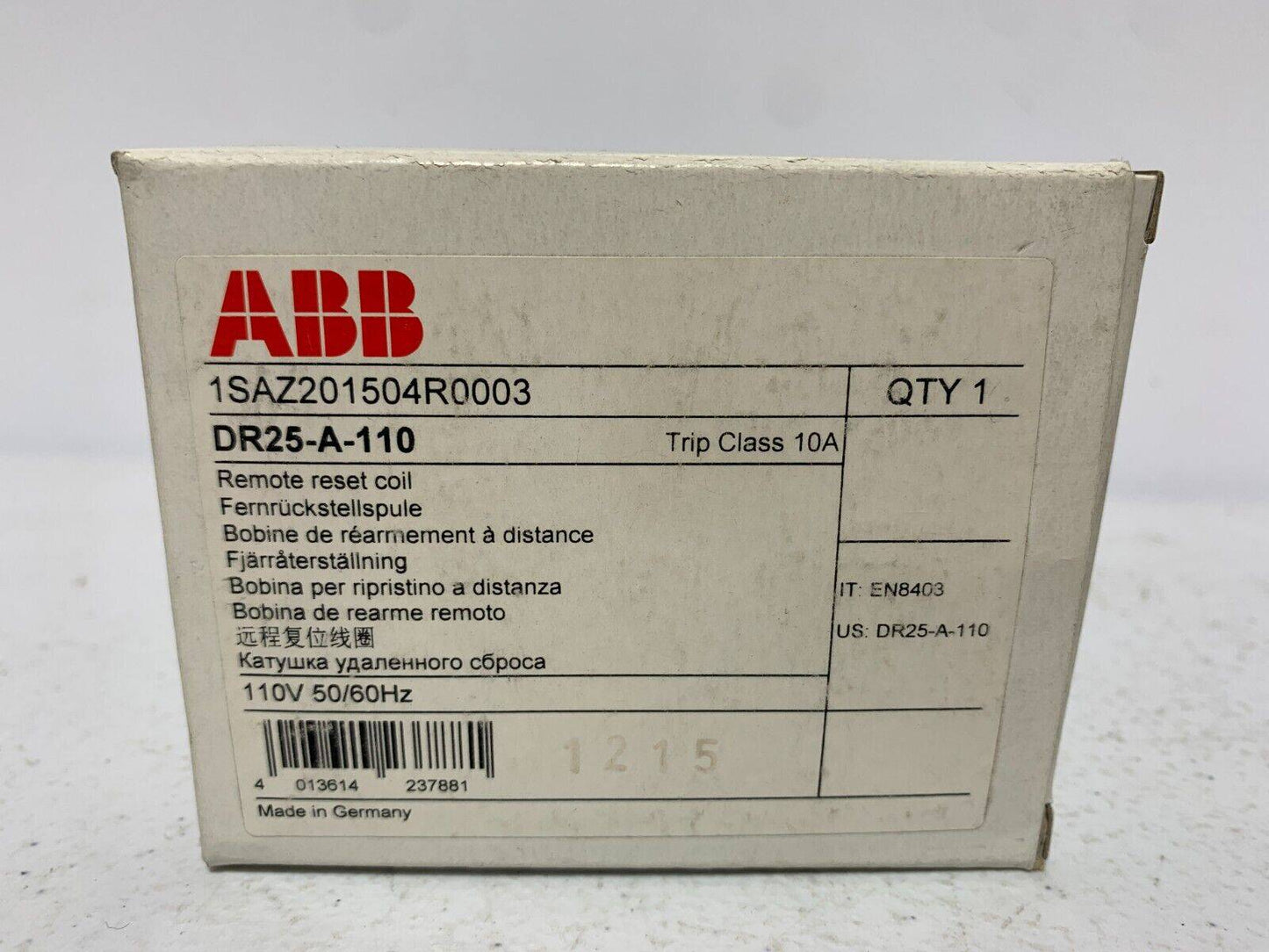 ABB DR25-A-110 Remote Reset Coil 1SAZ201504R0003 - Chase Surplus