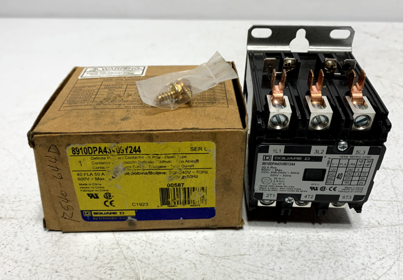 Square D 8910DPA43V09Y244 Definite Purpose Contactor 3 Pole 40 Amp 208/240 VAC