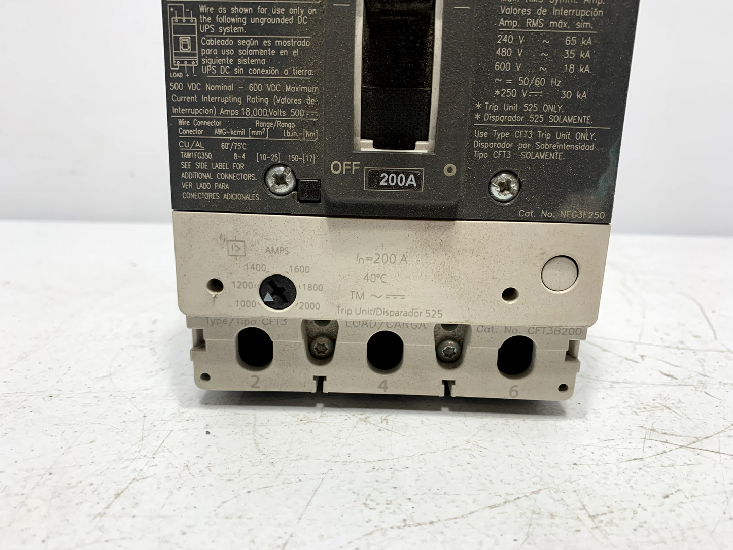 Siemens NFG3F250 Circuit Breaker 250A 600VDC 3 Pole