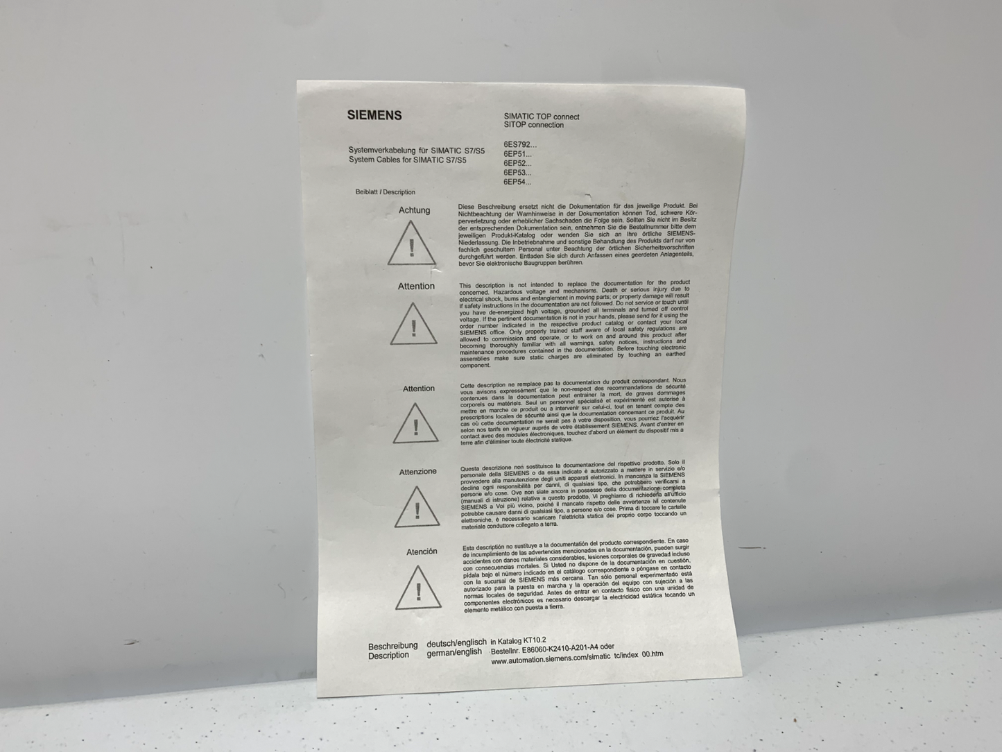 Siemens 6ES7922-3BD20-0UC0 Front Connector Single Cores for SIMATIC S7-300