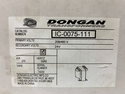 DONGAN IC-0075-111 Transformer 208Vx460V 50/60HZ - Chase Surplus