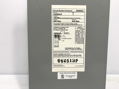 Siemens CED6N1F Circuit Breaker Enclosure 125 Amps 600 VAC