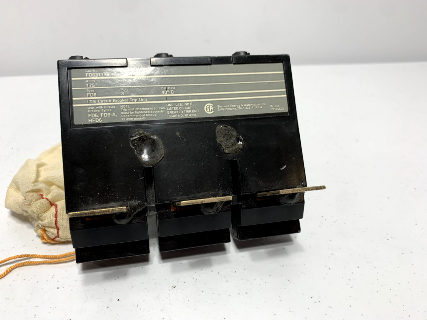 Siemens FD63T175 Circuit Breaker Trip Unit 3 Pole 175A 600VAC