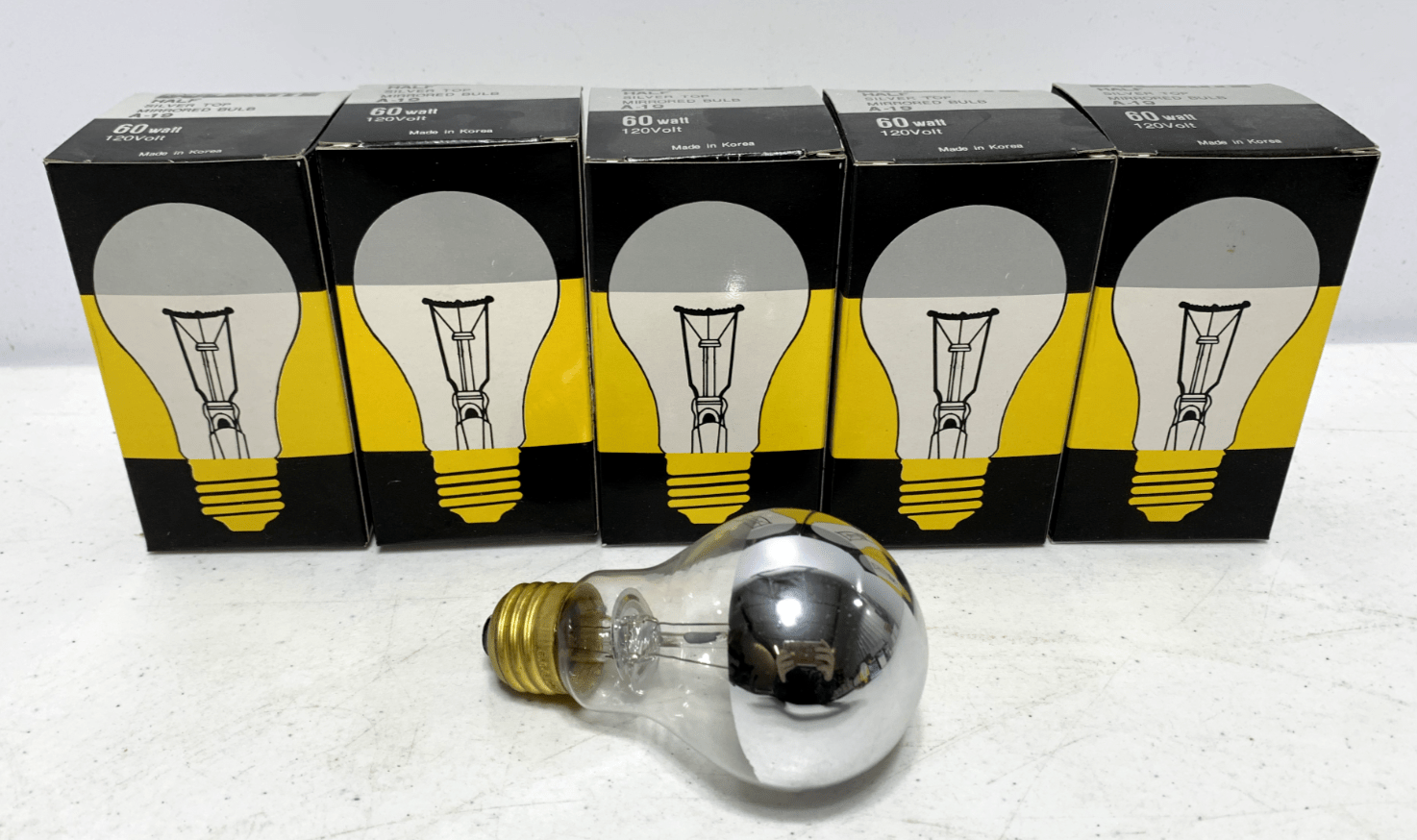 Bulbrite A-19 Silver Top Light Bulb 60W 120V Brass Base (lot of 5) - Chase Surplus