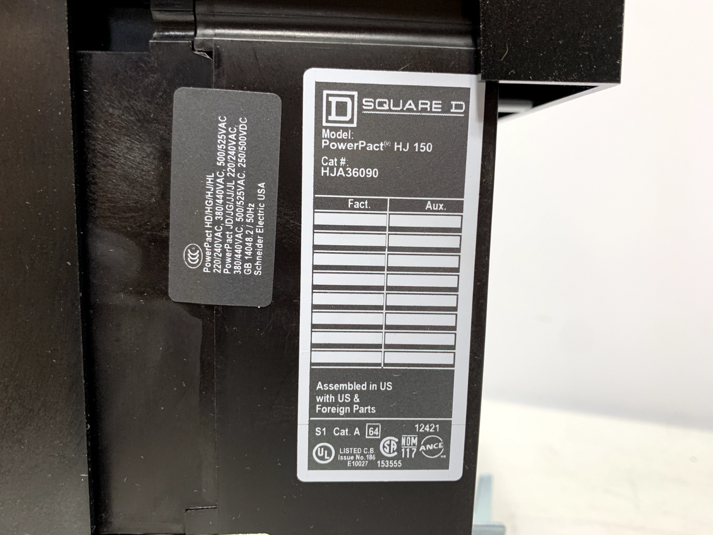 Square D HJA36090 Circuit Breaker I-Line Style Plug-In 600V 90A 3 Pole 65kA 480V