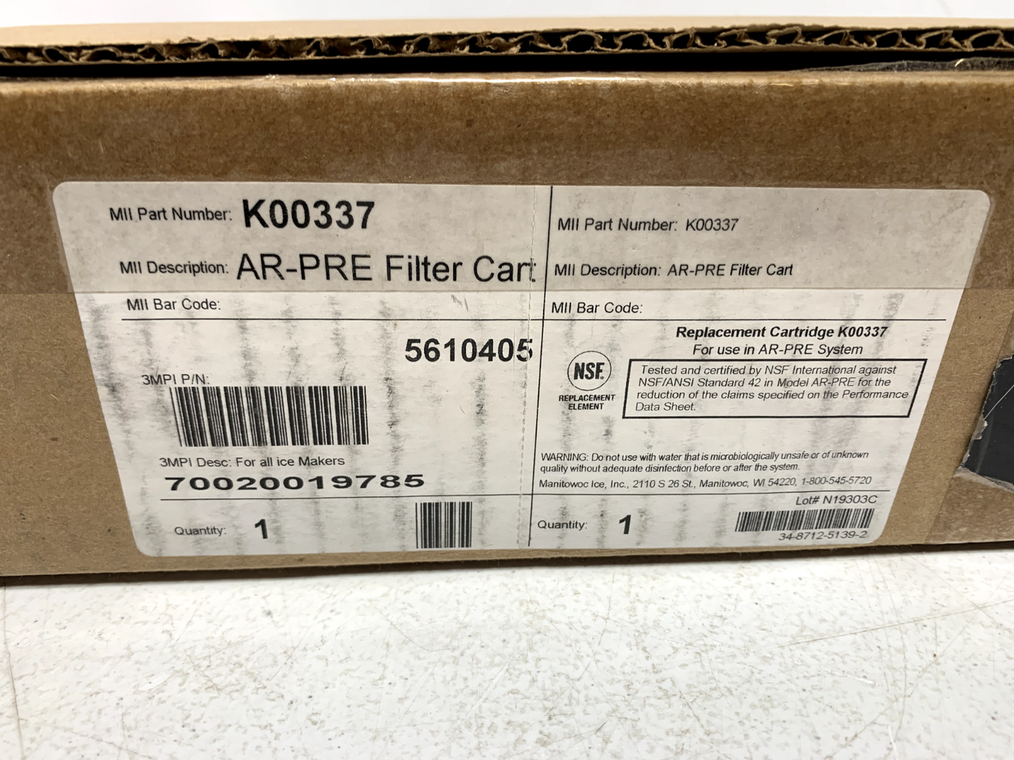 Manitowoc K00337 Ice Machine Ar-Pre-Filler Arctic Pure Replacement Cartridge