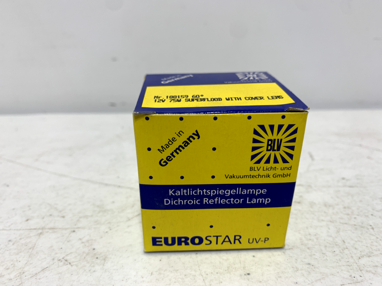 BLV 188159 EuroStar Dichroic Superflood Bulb 60° 75W 12V GU5 UV-P (lot of 5) - Chase Surplus