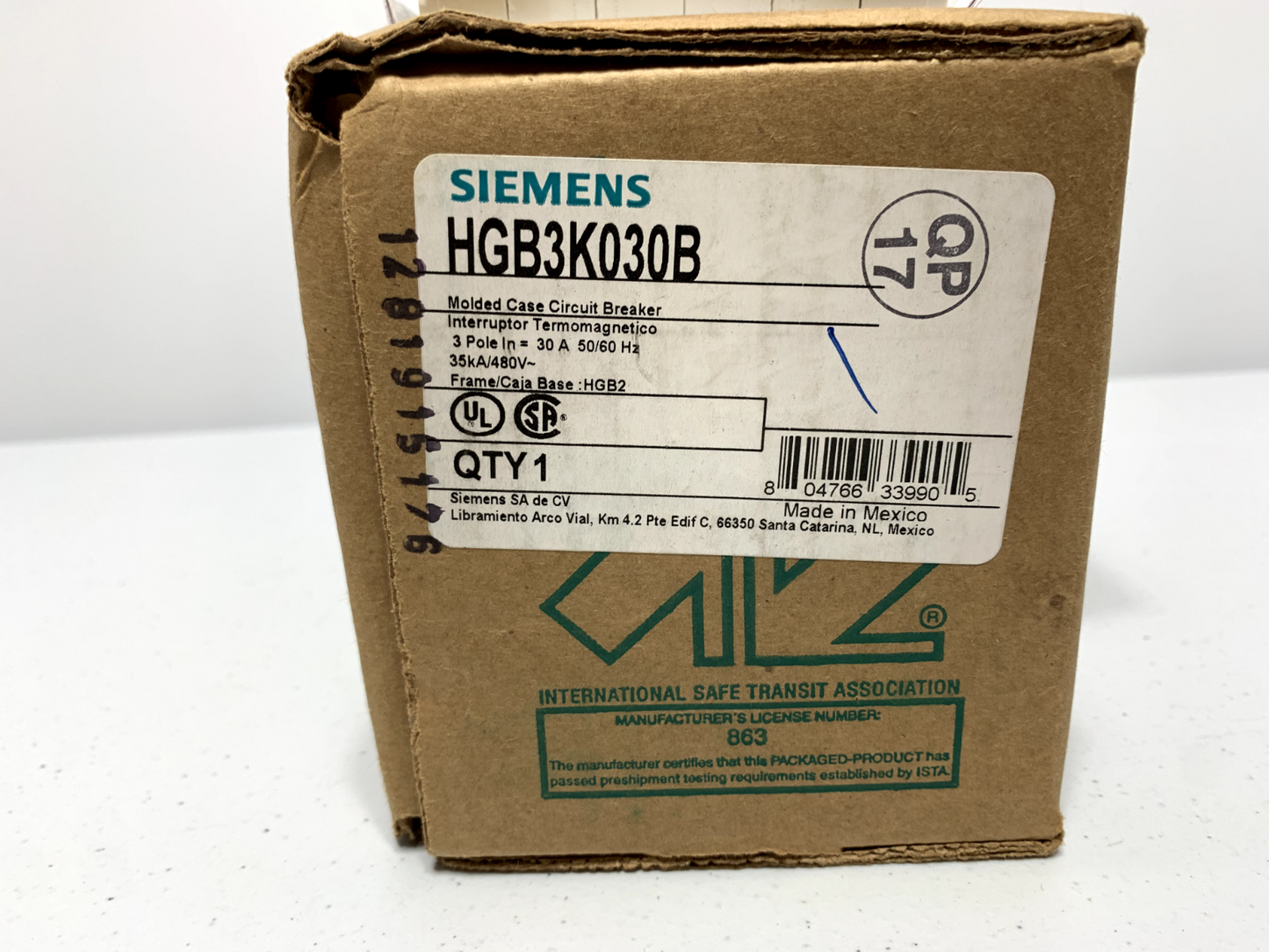 Siemens HGB3K030B Circuit Breaker 3P 30A 480V