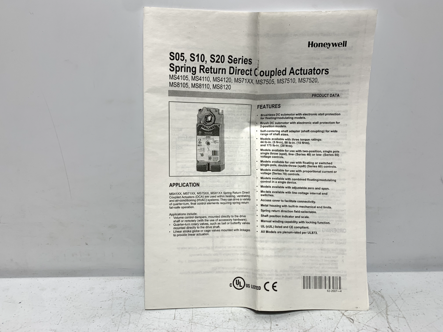 Honeywell MS8110A1206 Damper Actuator 88 in-lb 2 Position 24 VAC