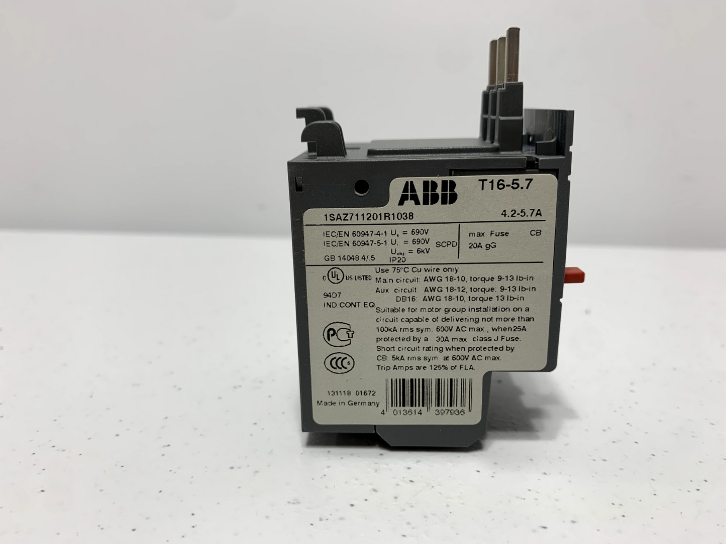 ABB T16-5.7 Thermal Overhead Relay 4.2-5 Amp