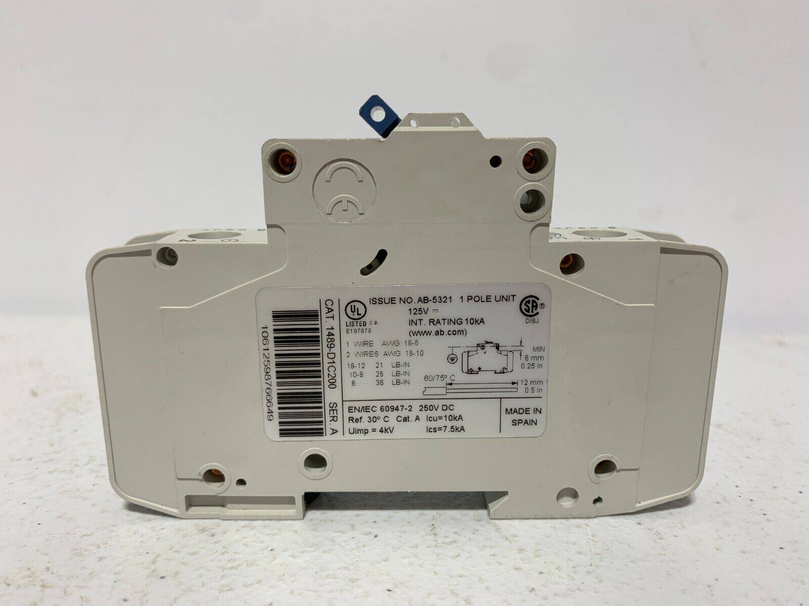 Allen Bradley 1489-D1C200 Industrial Miniature Circuit Breakers 20A (Box of 2) - Chase Surplus