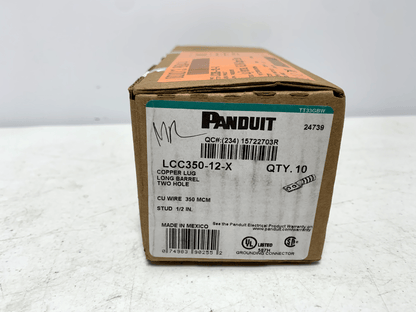 Panduit LCC350-12-X Copper Lug Long Barrel 1/2" Stud 2-Hole (lot of 2) - Chase Surplus